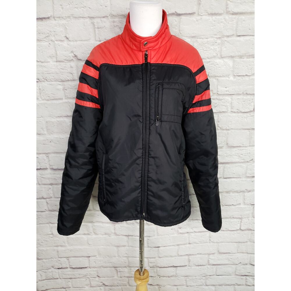 Vintage OSSI Skiwear Black Red Colorblock Stripe Ski Jacket Coat Insulated Sz M